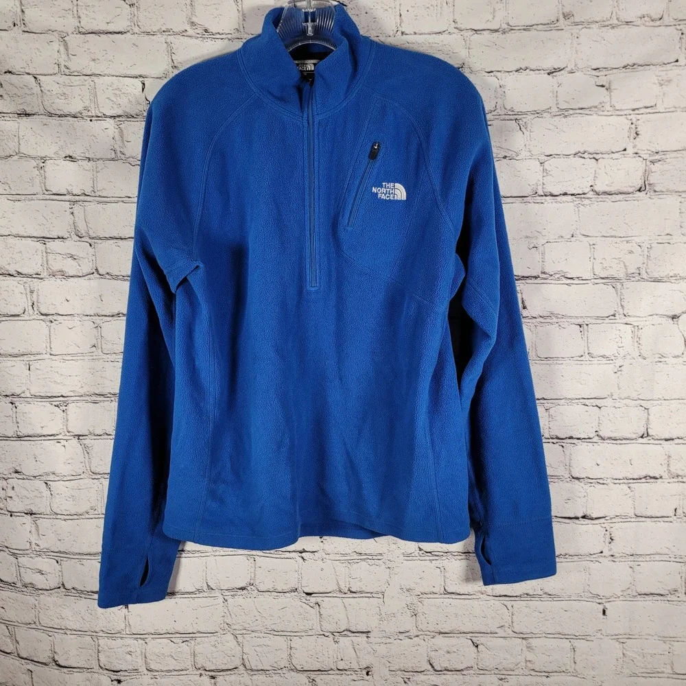 The North Face Fleece Pullover Mens Small Blue Excellent Quarter Zip‎ Thumbholes